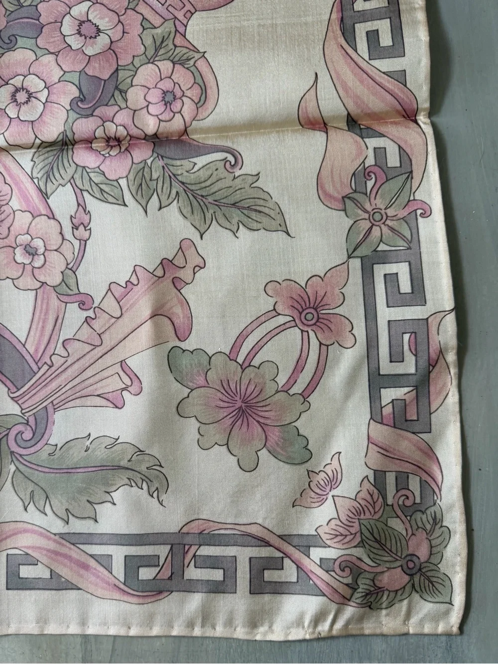 vintage square scarf from the Akira Collection elegant oriental floral arrangeme